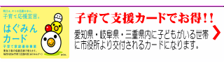 愛知県・岐阜県・三重県内に子どもがいる世帯 に市役所より交付されるカードになります。